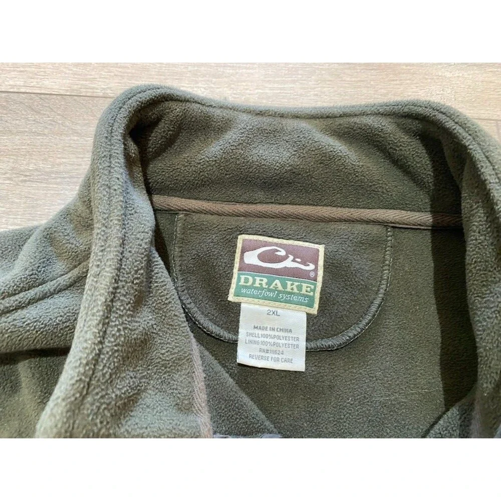 Drake Waterfowl Multi Pocket Fleece Hunting Vest Mens XXL Olive Missing Zipper - Picture 3 of 6